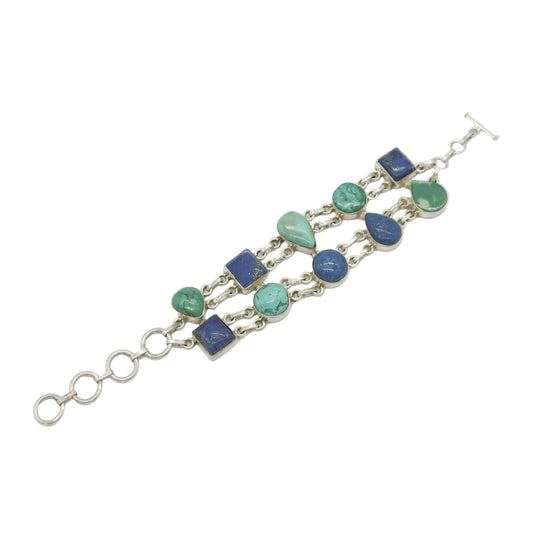 Sterling Silver Large Lapis Lazuli & Turquoise Dress Bracelet Vintage c1980