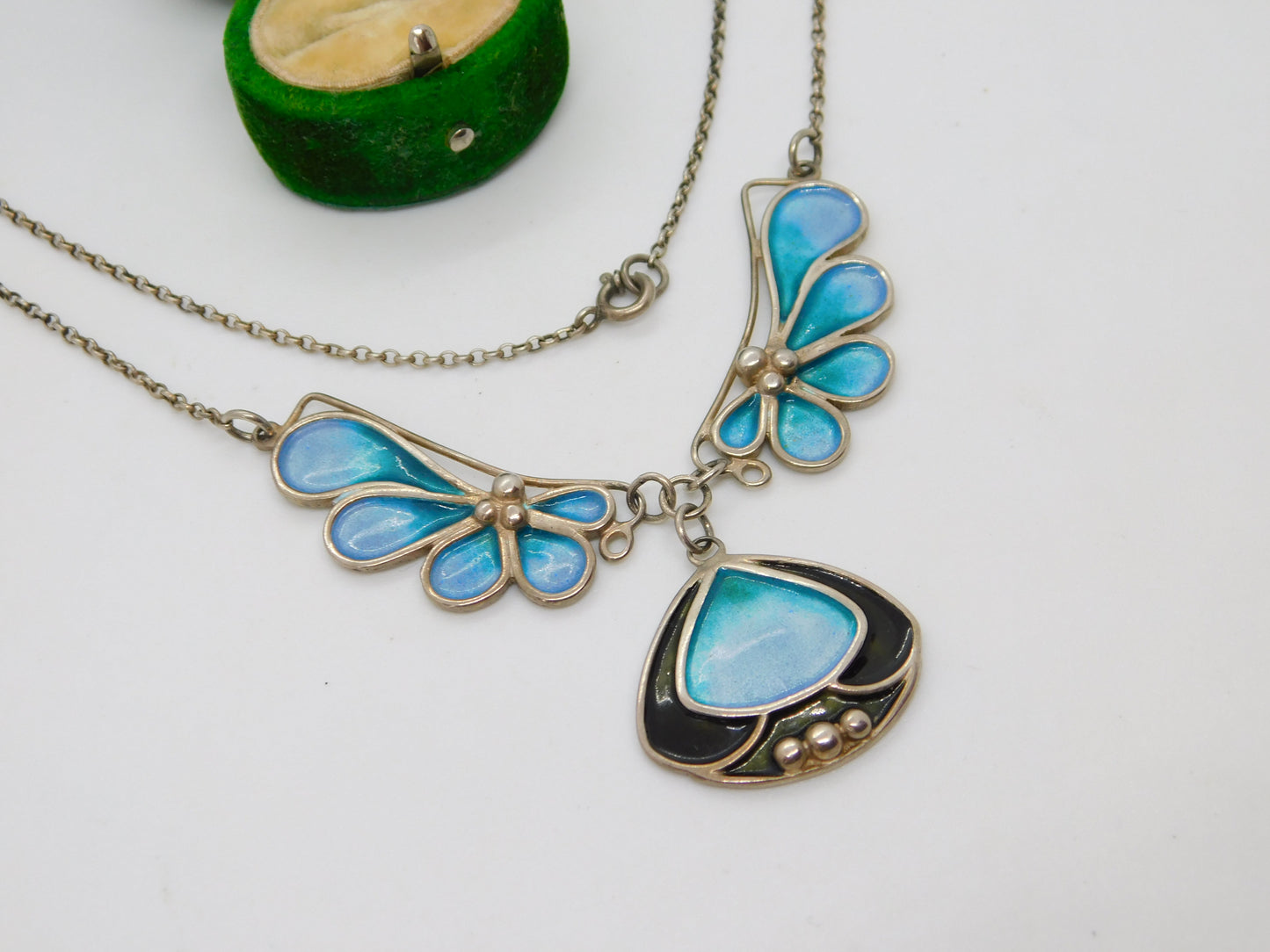 Pat Cheney Scottish Sterling Silver Art Nouveau Style Enamel Necklace Vintage