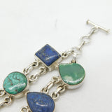 Sterling Silver Large Lapis Lazuli & Turquoise Dress Bracelet Vintage c1980