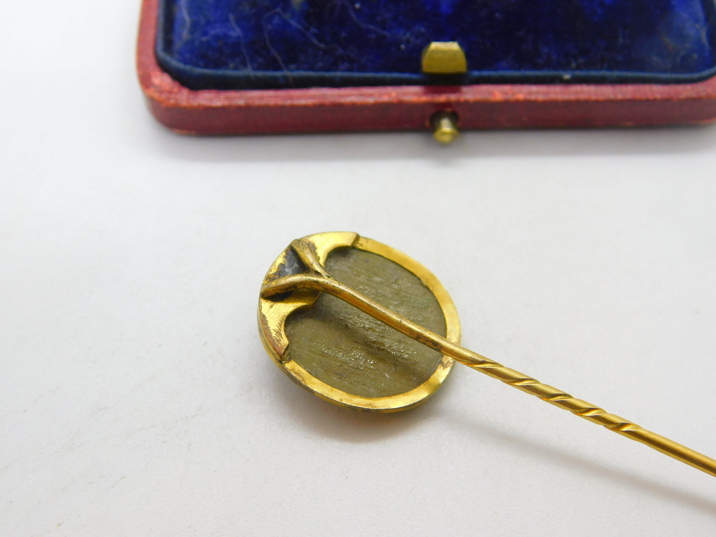 Grand Tour Yellow Metal & Carved Lava Classical Stick Pin c1830 Antique