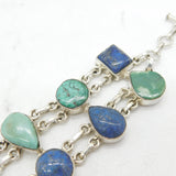 Sterling Silver Large Lapis Lazuli & Turquoise Dress Bracelet Vintage c1980