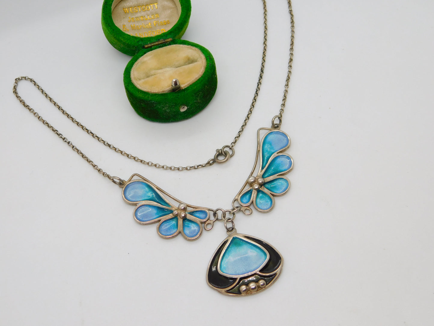 Pat Cheney Scottish Sterling Silver Art Nouveau Style Enamel Necklace Vintage