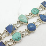Sterling Silver Large Lapis Lazuli & Turquoise Dress Bracelet Vintage c1980