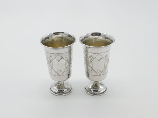 Pair Of Russian .875 Silver Vodka Cups Goblets Antique Victorian c1900 Kokoshnik