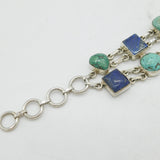 Sterling Silver Large Lapis Lazuli & Turquoise Dress Bracelet Vintage c1980