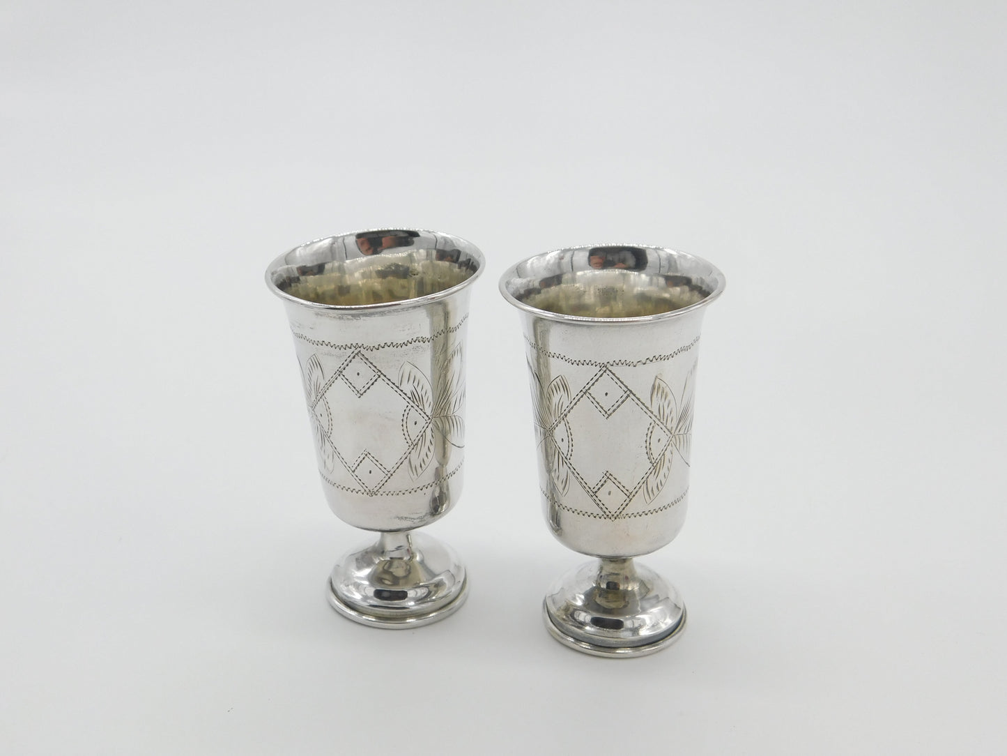 Pair Of Russian .875 Silver Vodka Cups Goblets Antique Victorian c1900 Kokoshnik