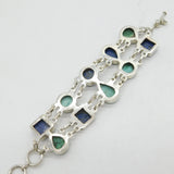 Sterling Silver Large Lapis Lazuli & Turquoise Dress Bracelet Vintage c1980