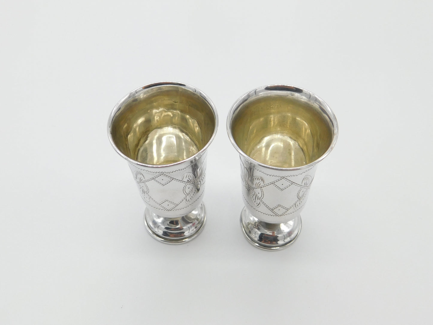 Pair Of Russian .875 Silver Vodka Cups Goblets Antique Victorian c1900 Kokoshnik