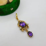 9ct Yellow Gold, Seed Pearl & Amethyst Set Lavalier Drop Pendant Antique c1920