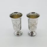 Pair Of Russian .875 Silver Vodka Cups Goblets Antique Victorian c1900 Kokoshnik