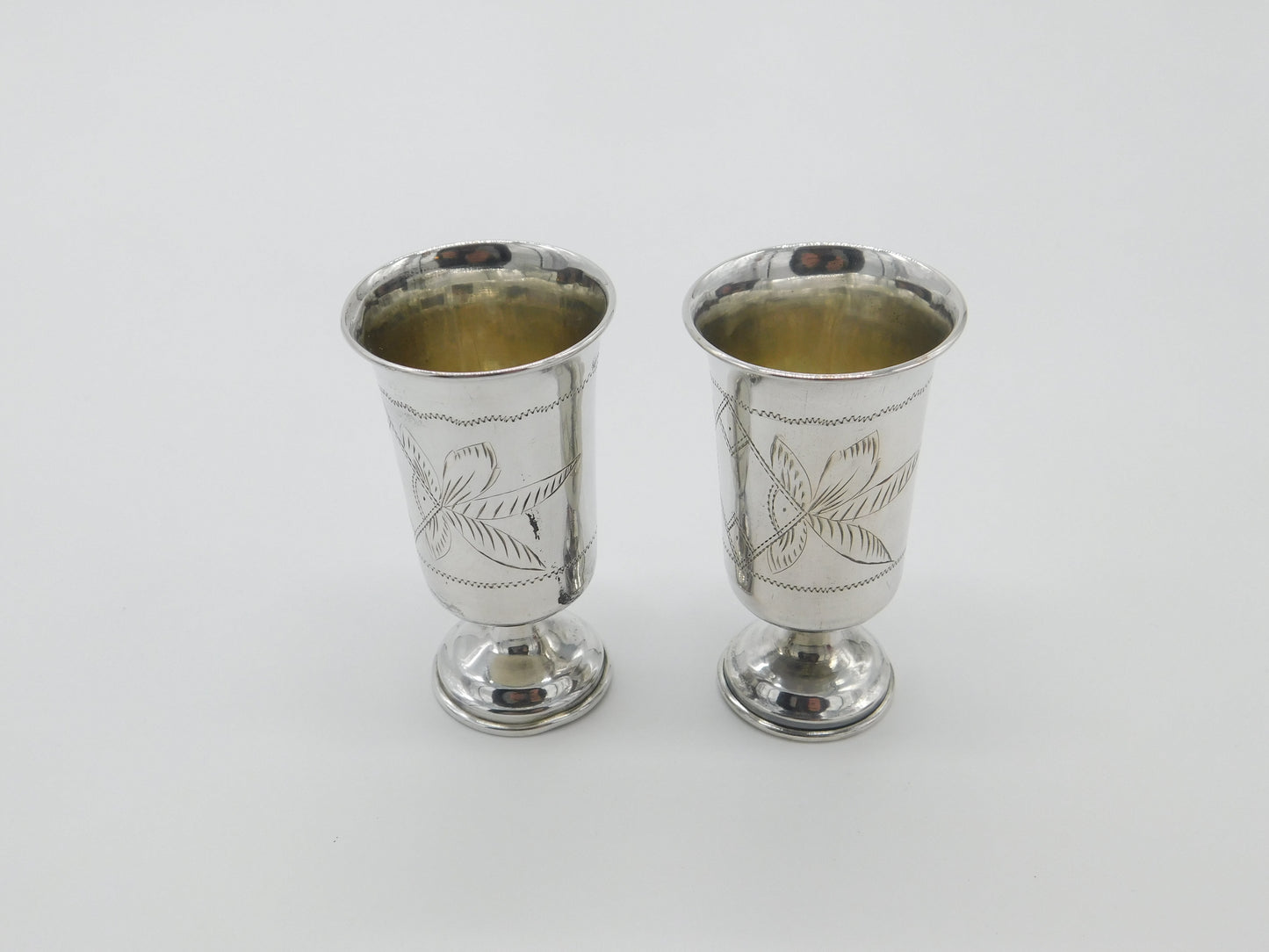 Pair Of Russian .875 Silver Vodka Cups Goblets Antique Victorian c1900 Kokoshnik