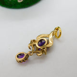 9ct Yellow Gold, Seed Pearl & Amethyst Set Lavalier Drop Pendant Antique c1920