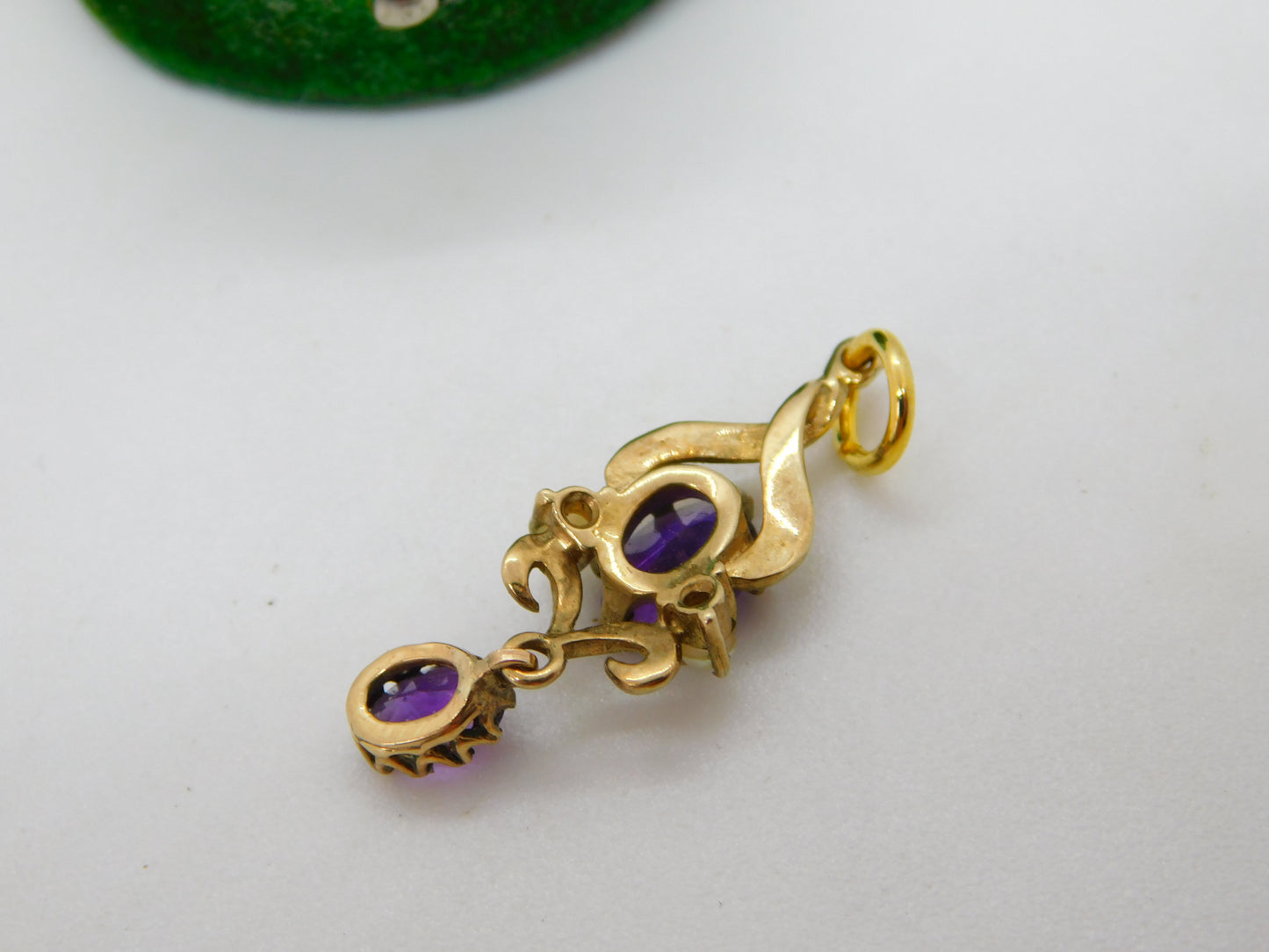 9ct Yellow Gold, Seed Pearl & Amethyst Set Lavalier Drop Pendant Antique c1920