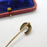 15ct Yellow Gold & Seed Pearl Set Horseshoe Good Luck Stick Pin c1890 Victorian