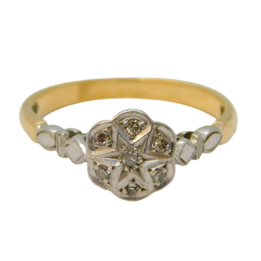 Victorian 18ct Yellow Gold Old-Cut Diamond Set Starburst Ring Antique c1890