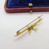 Edwardian 9ct Yellow Gold Seed Pearl Set Swallow Brooch 1909 Chester Antique