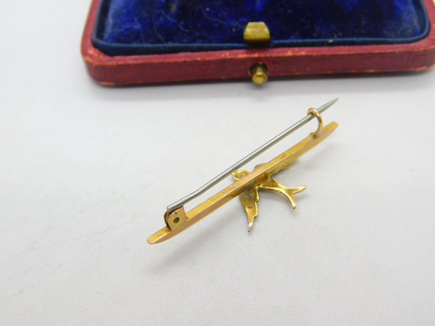 Edwardian 9ct Yellow Gold Seed Pearl Set Swallow Brooch 1909 Chester Antique