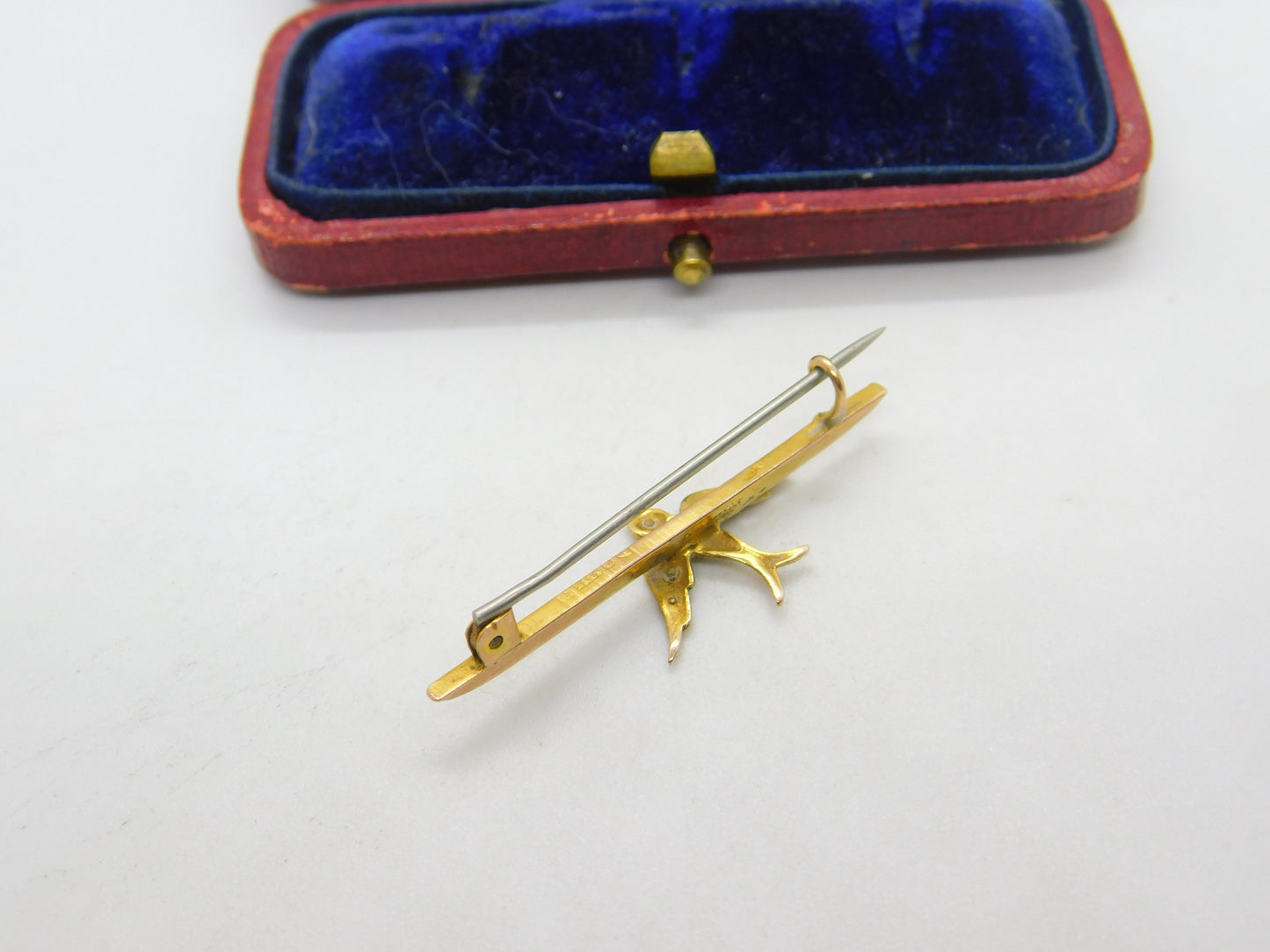 Edwardian 9ct Yellow Gold Seed Pearl Set Swallow Brooch 1909 Chester Antique