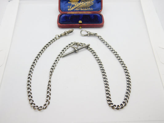 Victorian Sterling Silver Double Albert Watch Chain 1896 Birmingham Antique 20" Length