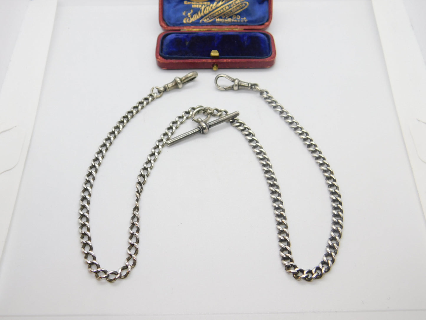 Victorian Sterling Silver Double Albert Watch Chain 1896 Birmingham Antique 20" Length