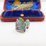 Scottish Sterling Silver Colourful Enamel Floral Ring Norah Creswick Edinburgh