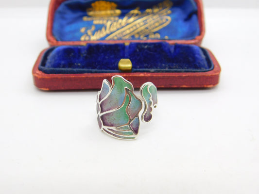 Scottish Sterling Silver Colourful Enamel Floral Ring Norah Creswick Edinburgh