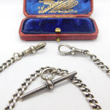 Victorian Sterling Silver Double Albert Watch Chain 1896 Birmingham Antique 20" Length