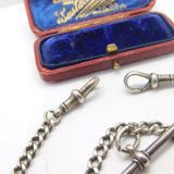Victorian Sterling Silver Double Albert Watch Chain 1896 Birmingham Antique 20" Length