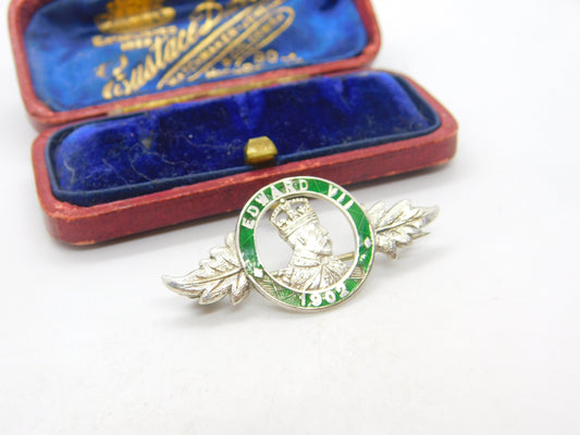 Charles Horner Edwardian Sterling Silver King Edward VII Coronation Brooch 1901