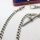 Victorian Sterling Silver Double Albert Watch Chain 1896 Birmingham Antique 20" Length