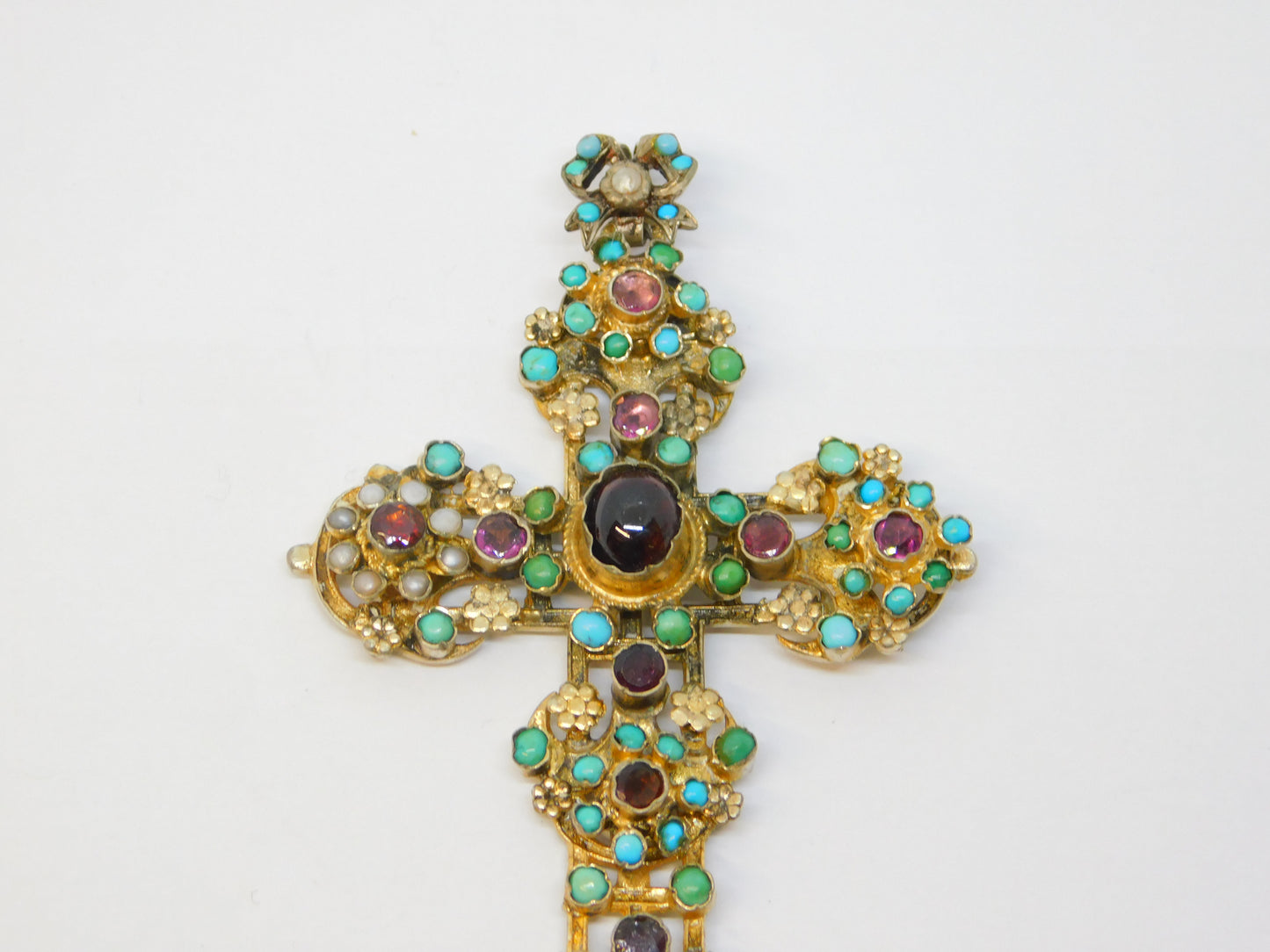 19th Century Austro-Hungarian Sterling Silver Gilt Large Cross Pendant Antique c1860