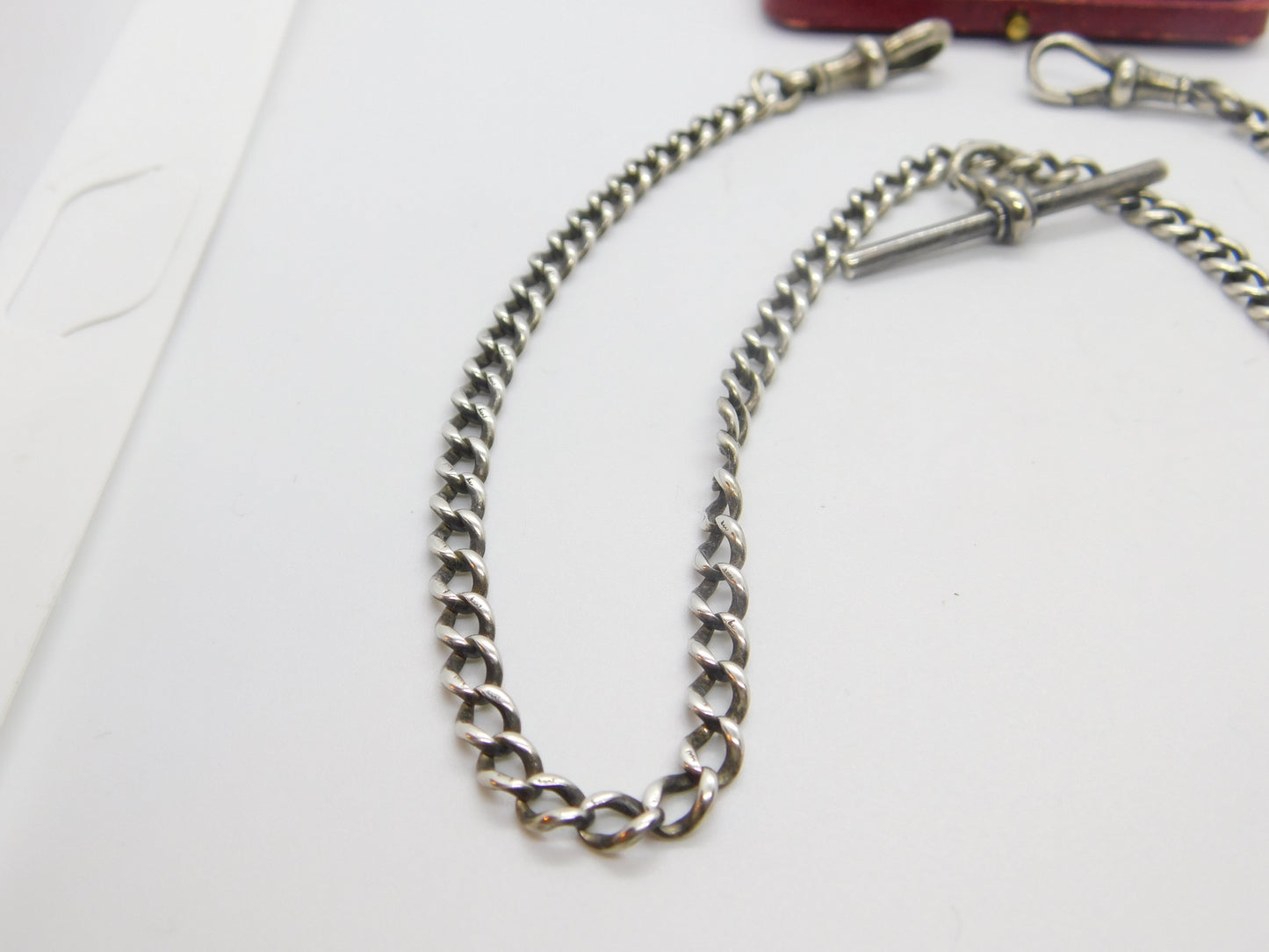 Victorian Sterling Silver Double Albert Watch Chain 1896 Birmingham Antique 20" Length