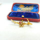 15ct Yellow Gold Wishbone Form Insect Bug Brooch With Pearl & Garnet Edwardian