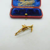 15ct Yellow Gold Wishbone Form Insect Bug Brooch With Pearl & Garnet Edwardian