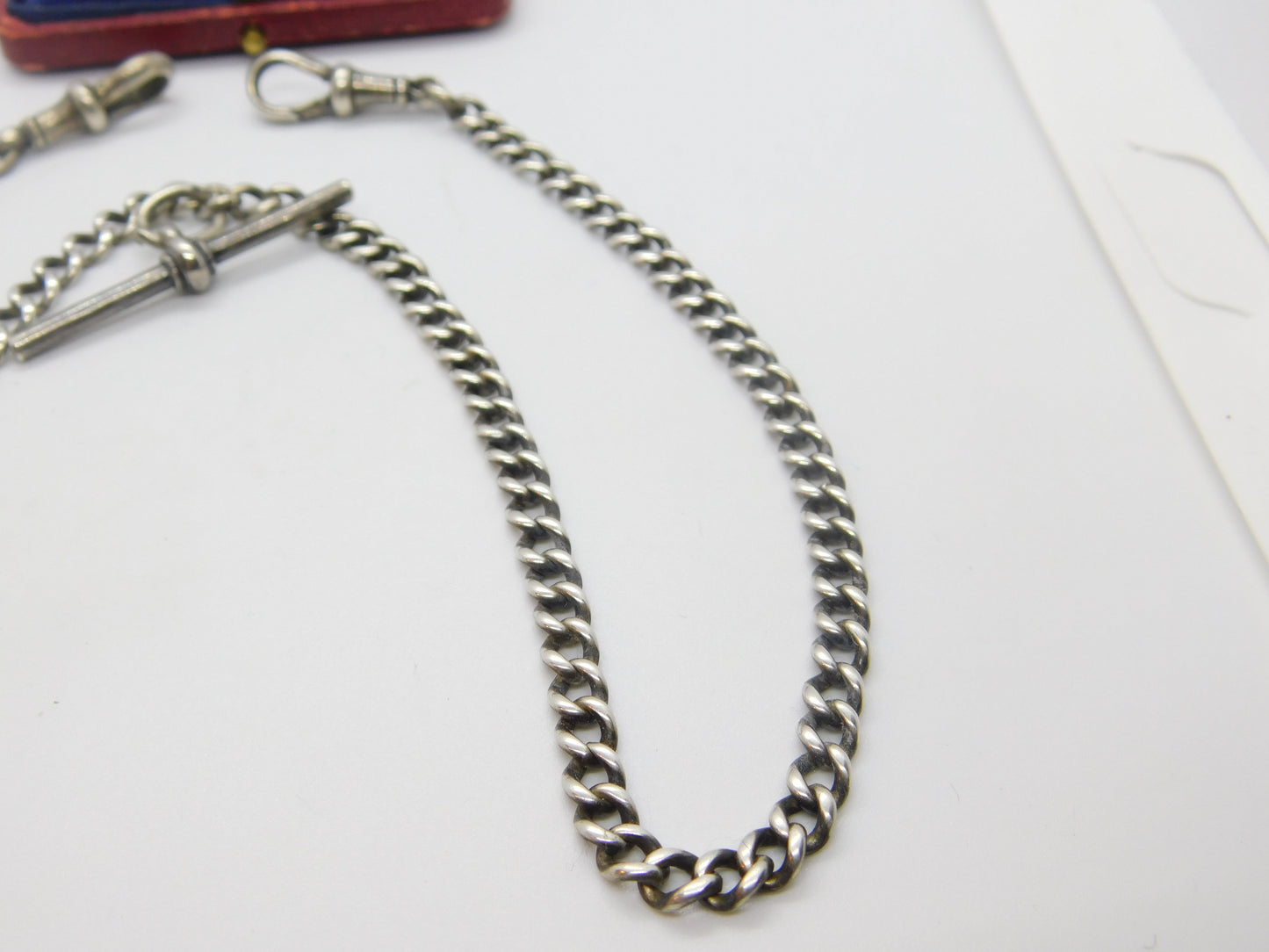 Victorian Sterling Silver Double Albert Watch Chain 1896 Birmingham Antique 20" Length