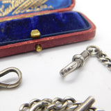 Victorian Sterling Silver Double Albert Watch Chain 1896 Birmingham Antique 20" Length