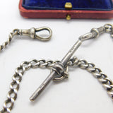Victorian Sterling Silver Double Albert Watch Chain 1896 Birmingham Antique 20" Length