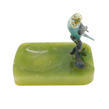 Victorian Cold Painted Bronze Budgie on Branch Green Onyx Base Ashtray Antique c1880