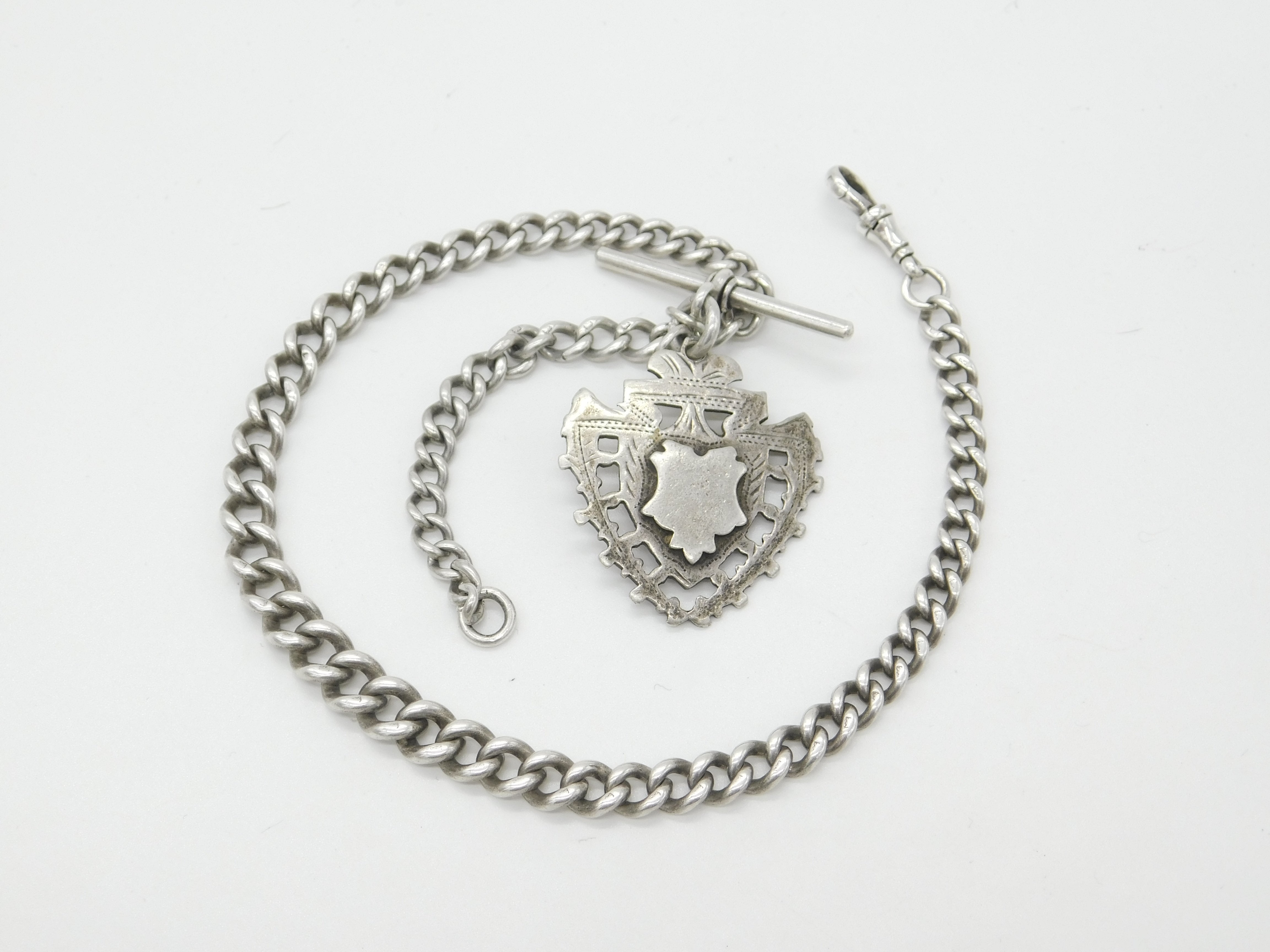 Edwardian Sterling Silver Graduating Albert Watch Chain with Fob 1904 ...