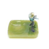 Victorian Cold Painted Bronze Budgie on Branch Green Onyx Base Ashtray Antique c1880