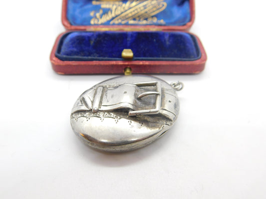 Victorian Sterling Silver Mourning Buckle Form Sweetheart Locket Antique c1860