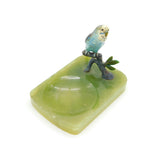 Victorian Cold Painted Bronze Budgie on Branch Green Onyx Base Ashtray Antique c1880