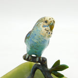 Victorian Cold Painted Bronze Budgie on Branch Green Onyx Base Ashtray Antique c1880