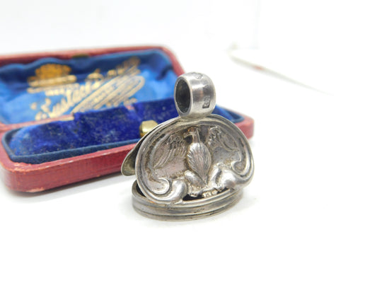 Swedish Georgian Sterling Silver Eagle Form Initial Seal Fob Antique c1820