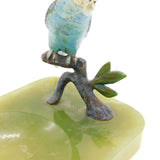 Victorian Cold Painted Bronze Budgie on Branch Green Onyx Base Ashtray Antique c1880