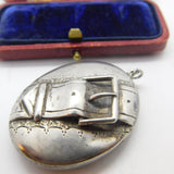 Victorian Sterling Silver Mourning Buckle Form Sweetheart Locket Antique c1860