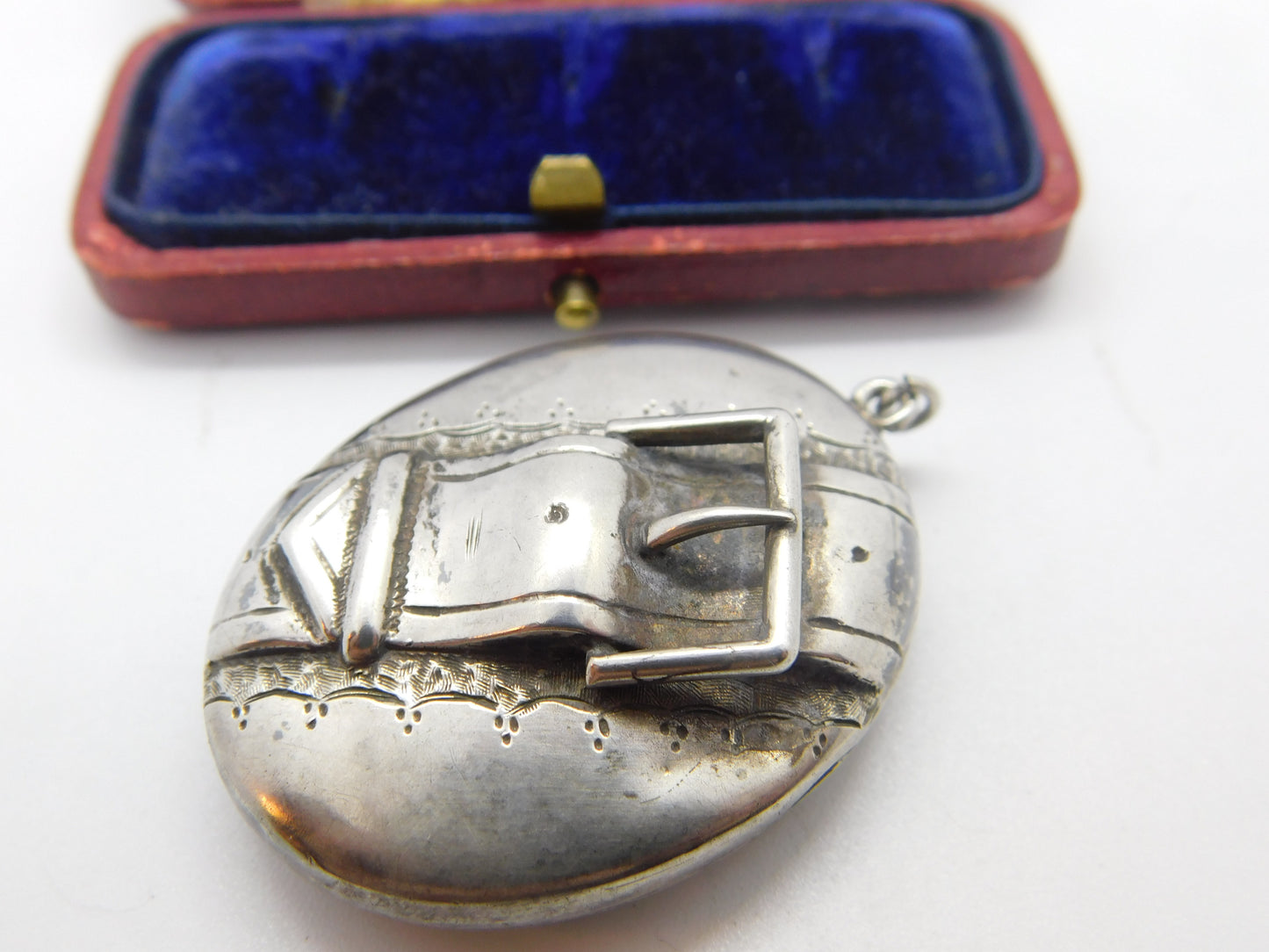 Victorian Sterling Silver Mourning Buckle Form Sweetheart Locket Antique c1860