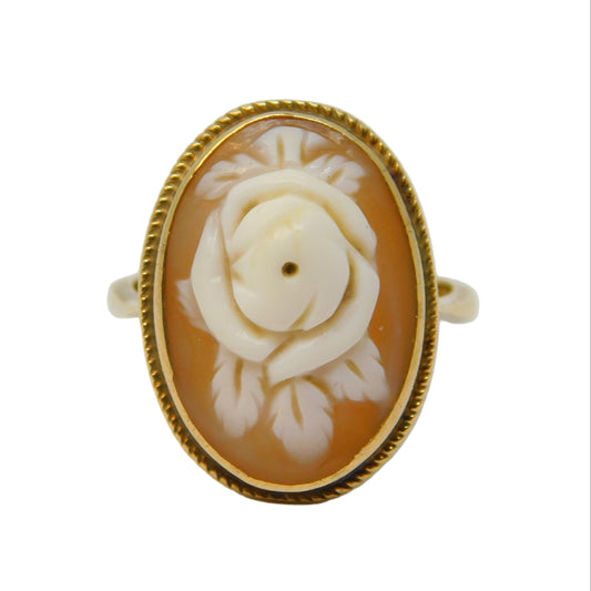 9ct Yellow Gold Carved Floral Shell Cameo Dress Ring Vintage 1970 Birmingham
