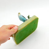 Victorian Cold Painted Bronze Budgie on Branch Green Onyx Base Ashtray Antique c1880