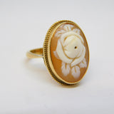 9ct Yellow Gold Carved Floral Shell Cameo Dress Ring Vintage 1970 Birmingham